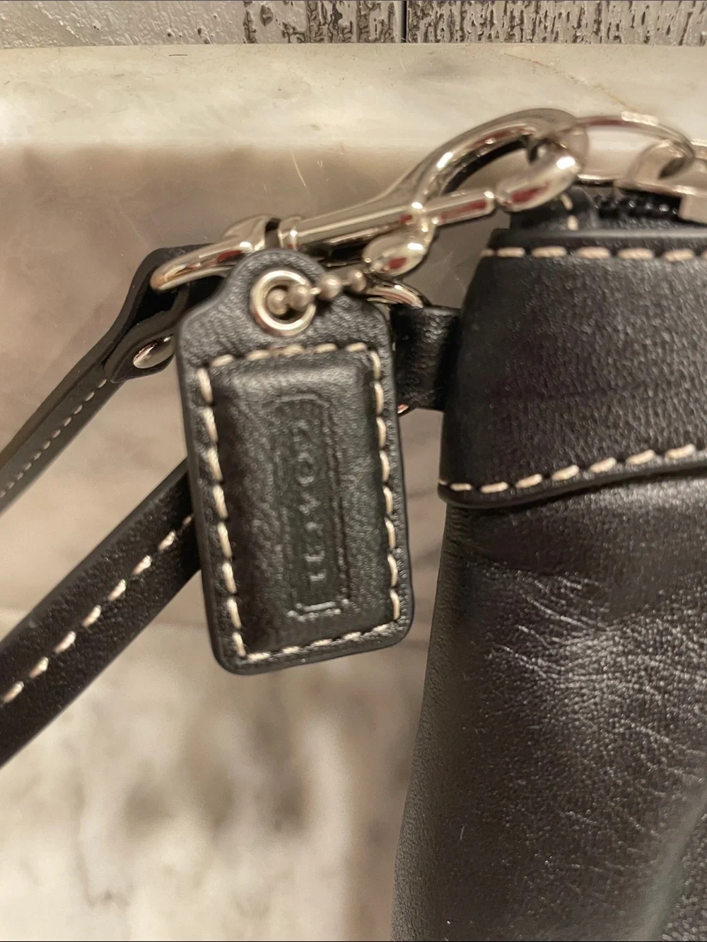 Coach Black Leather Pleated Wristlet